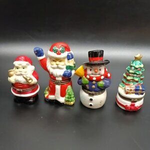 Darice Porcelain Hinged Trinket Box Christmas Tree Santa Snowman Set Vintage 4"